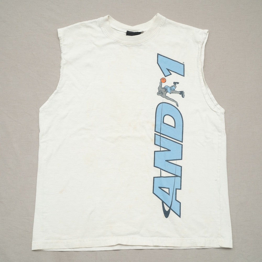 Vintage AND1 Basketball Sleeveless T Shirt White Youth 10/12 USA Made Cotton